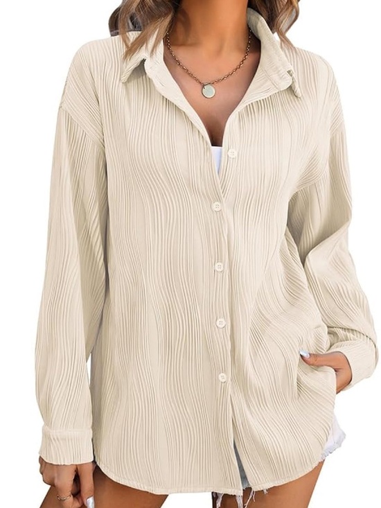 Chyrii Tops - CHYRII Textured Button Down Beige Blouse Women’s Large